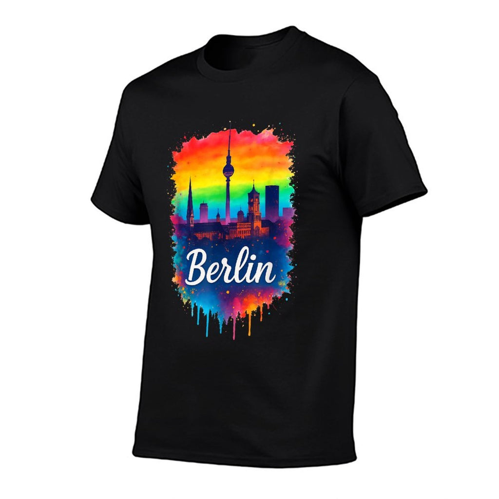 Berlin Germany City TV Tower Skyline Watercolour Rainbow  Summer-ready Fabric T-Shirt