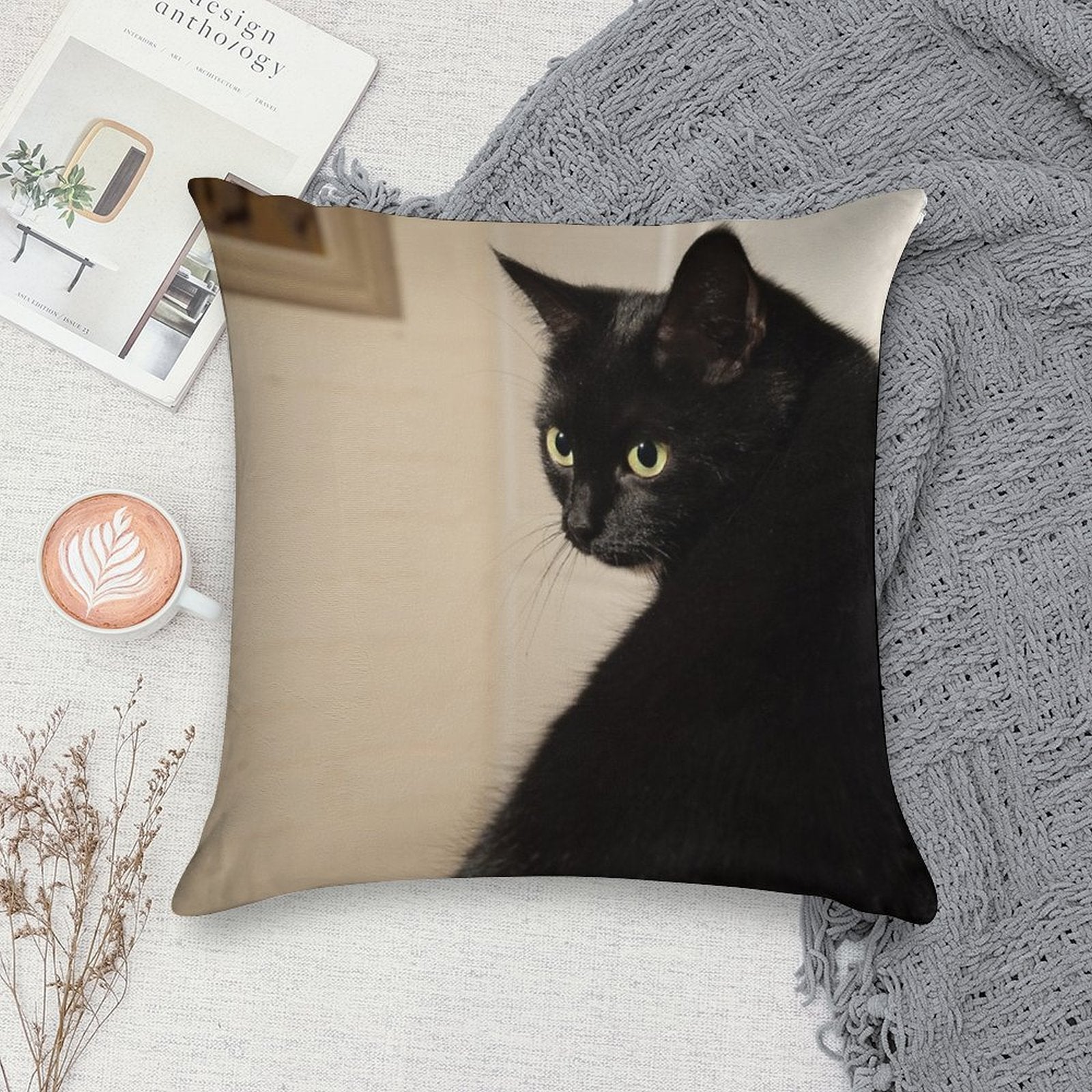 Black Cat Soft Shrink-Resistant Throw Pillow