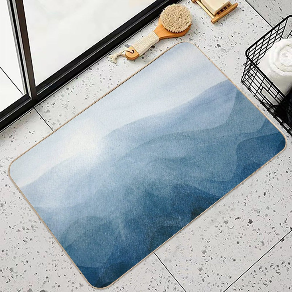 Blue Sunrise in The Mountains, Dawn, Abstract Watercolor  Rapid-Drying Bath Mat