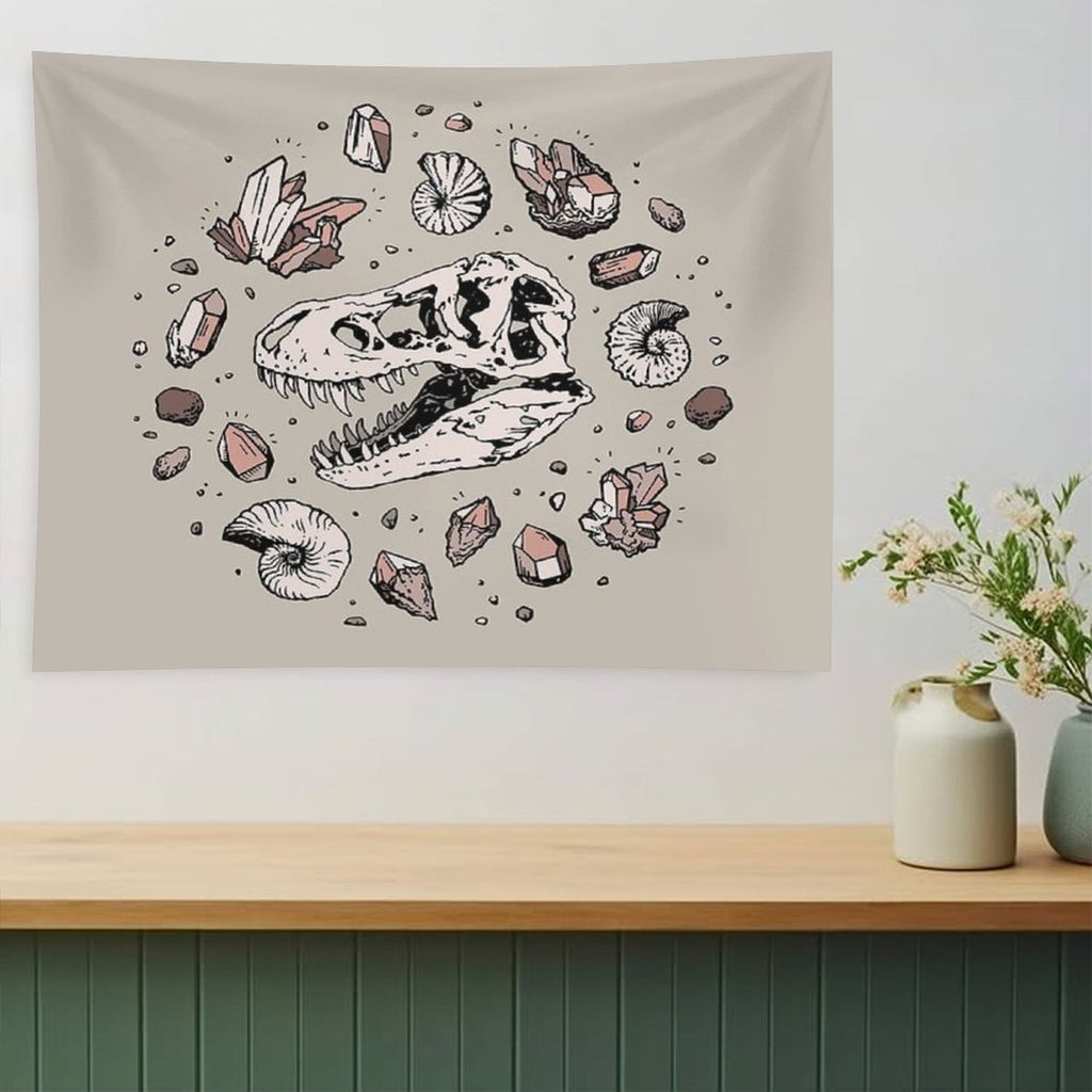 Geo-rex Vortex  Rose Quartz  Dinosaur Skull Fossil Art Tapestry
