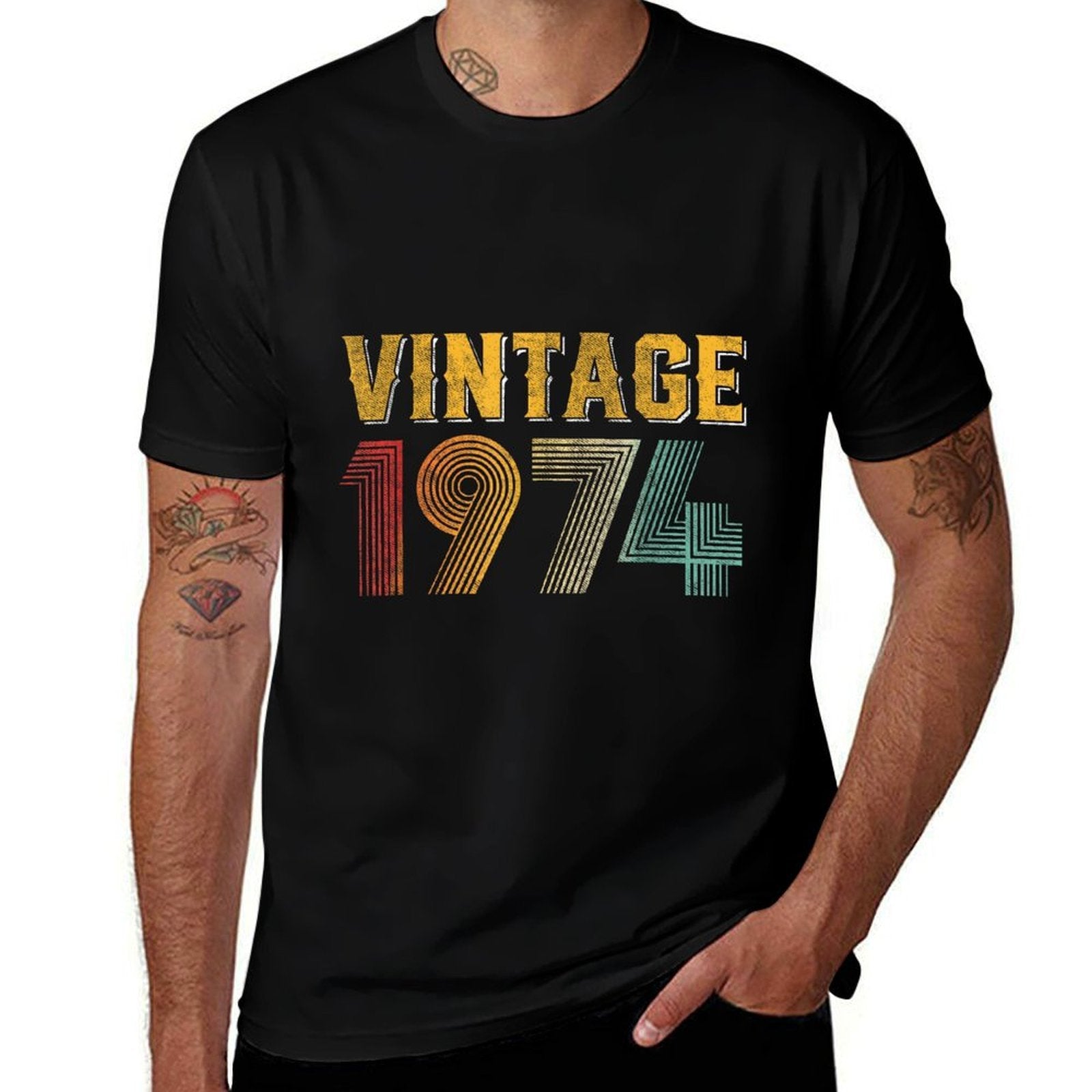 50th Birthday Gift Vintage 1974 Men Women 50 Years Old  Heathered Texture T-Shirt