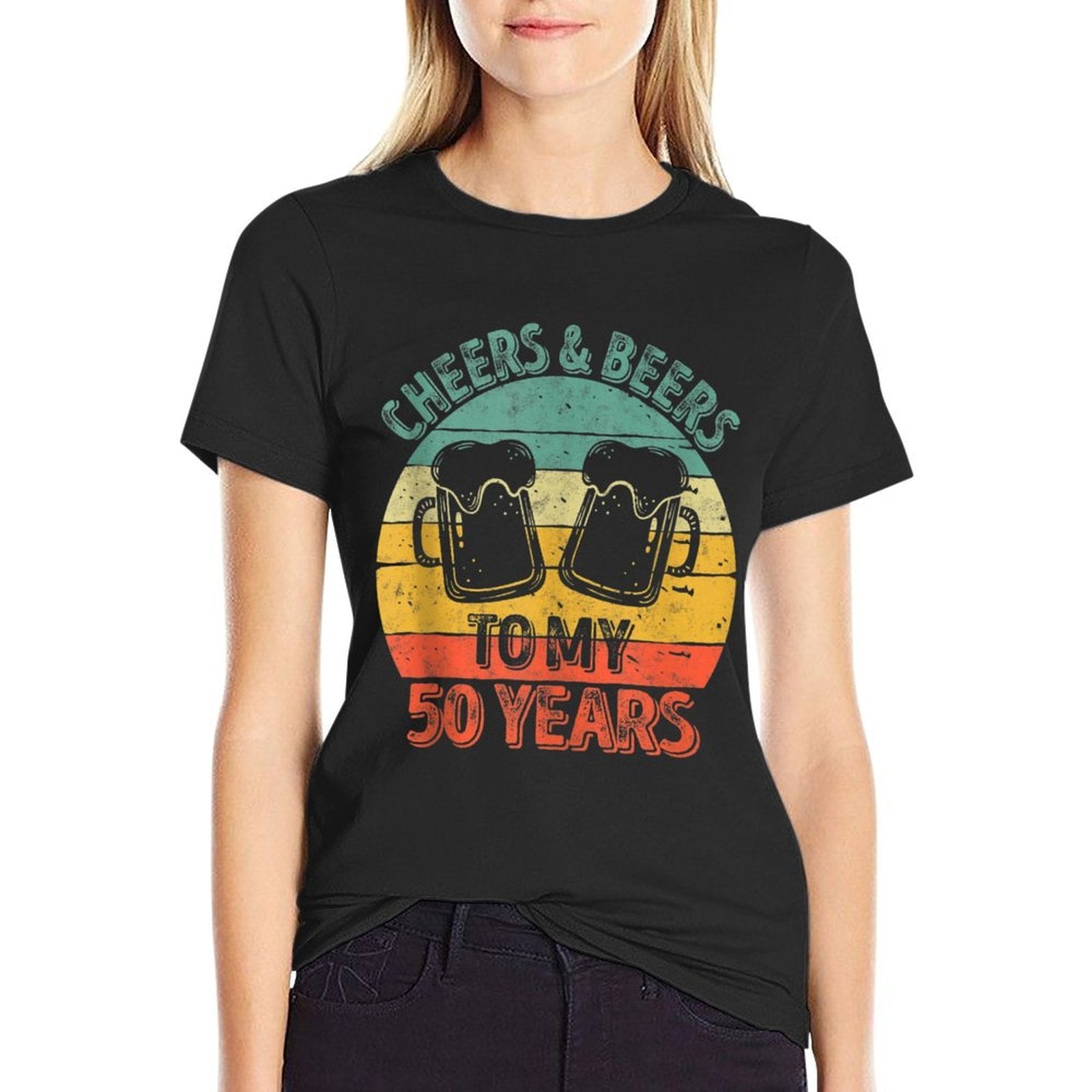 50th Birthday Gift Cheers And Beers To My 50 Years  Ribbed Collar T-Shirt