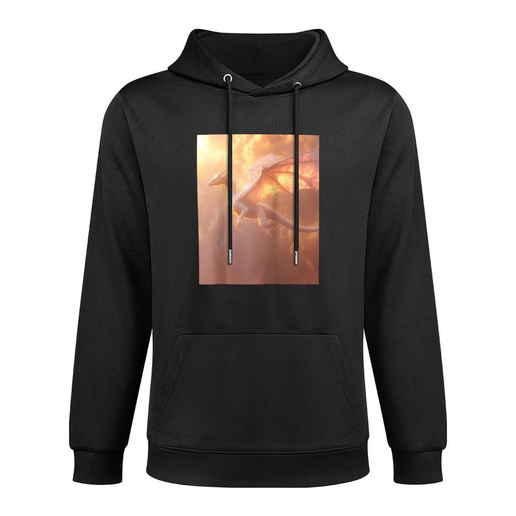 Majestic White Dragon Soaring in Twilight Sky Raglan Baseball Customizable Surface Hoodie