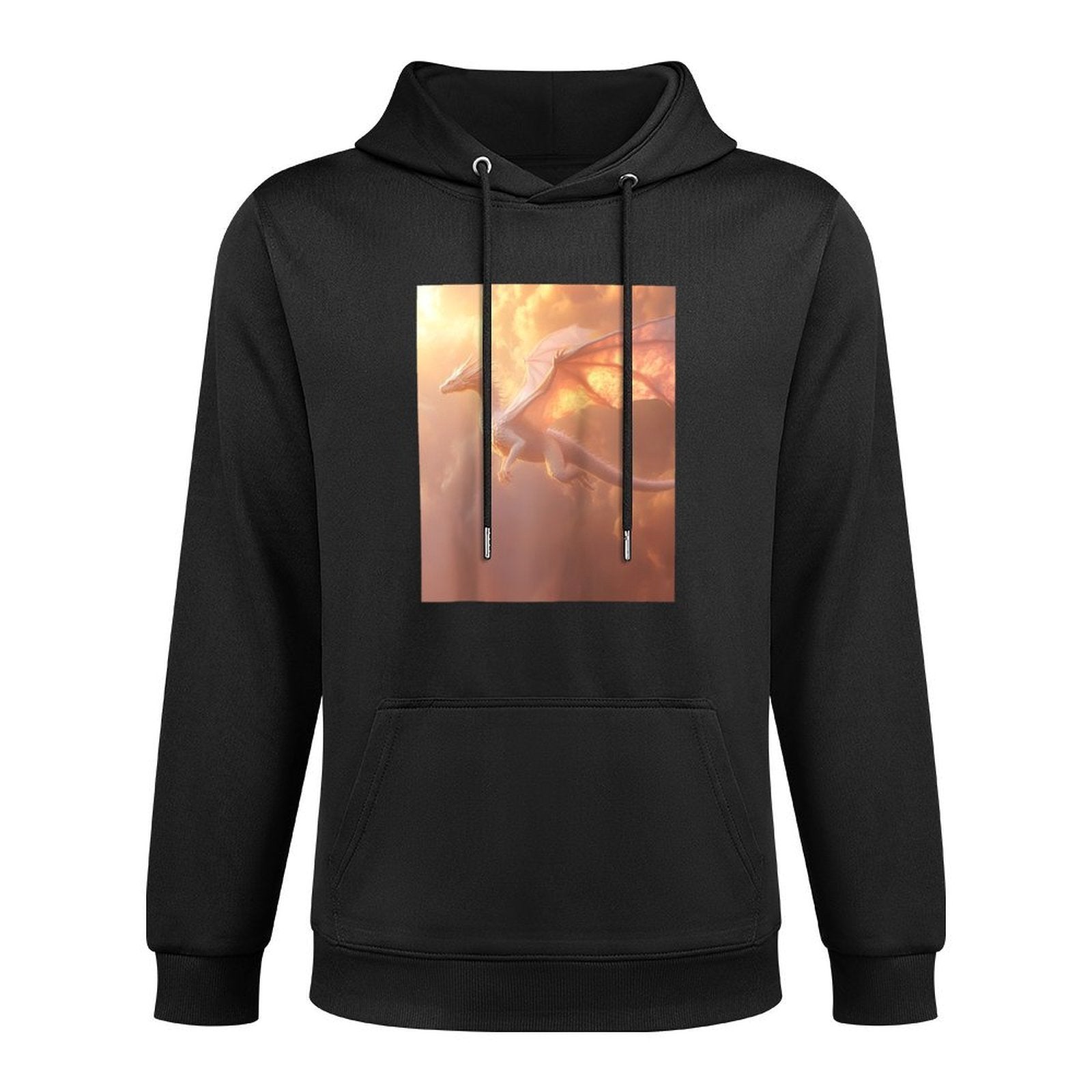 Majestic White Dragon Soaring in Twilight Sky Raglan Baseball Customizable Surface Hoodie