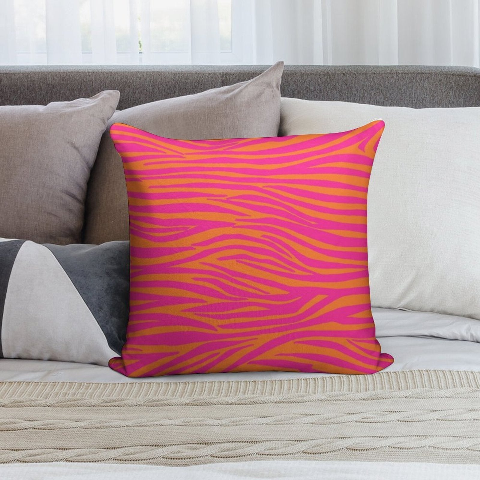 Pink And Orange Zebra Stripes Soft Gift Ready Throw Pillow
