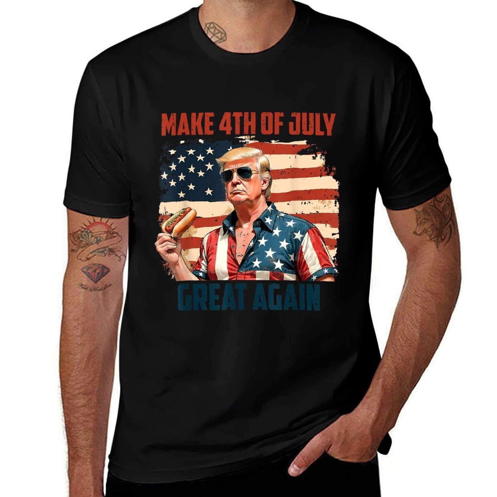 Make 4th Of July Great Again Patriotic Firework Donald Trump  Heathered Texture T-Shirt