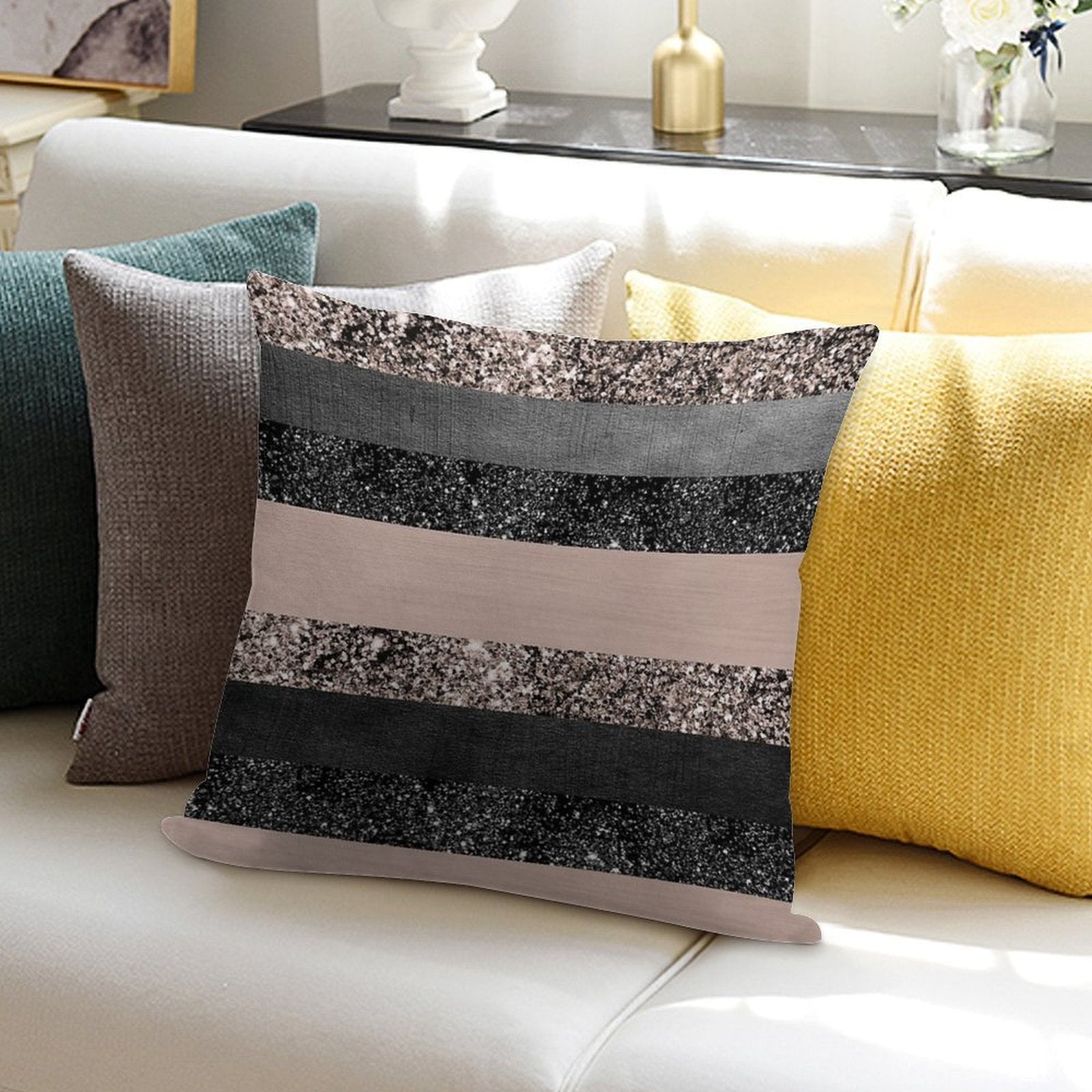 Blush Glam Stripes #2 (Photo of Glitter Only - Not Reflective) Soft Home Decor Throw Pillow