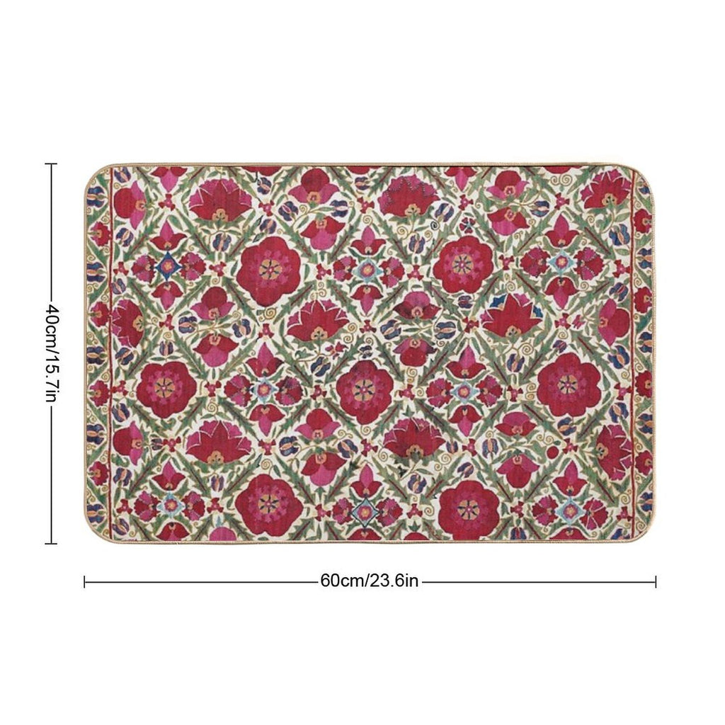 Bokhara Nim Suzani  Antique Uzbek Embroidery Print  Repositionable Bath Mat