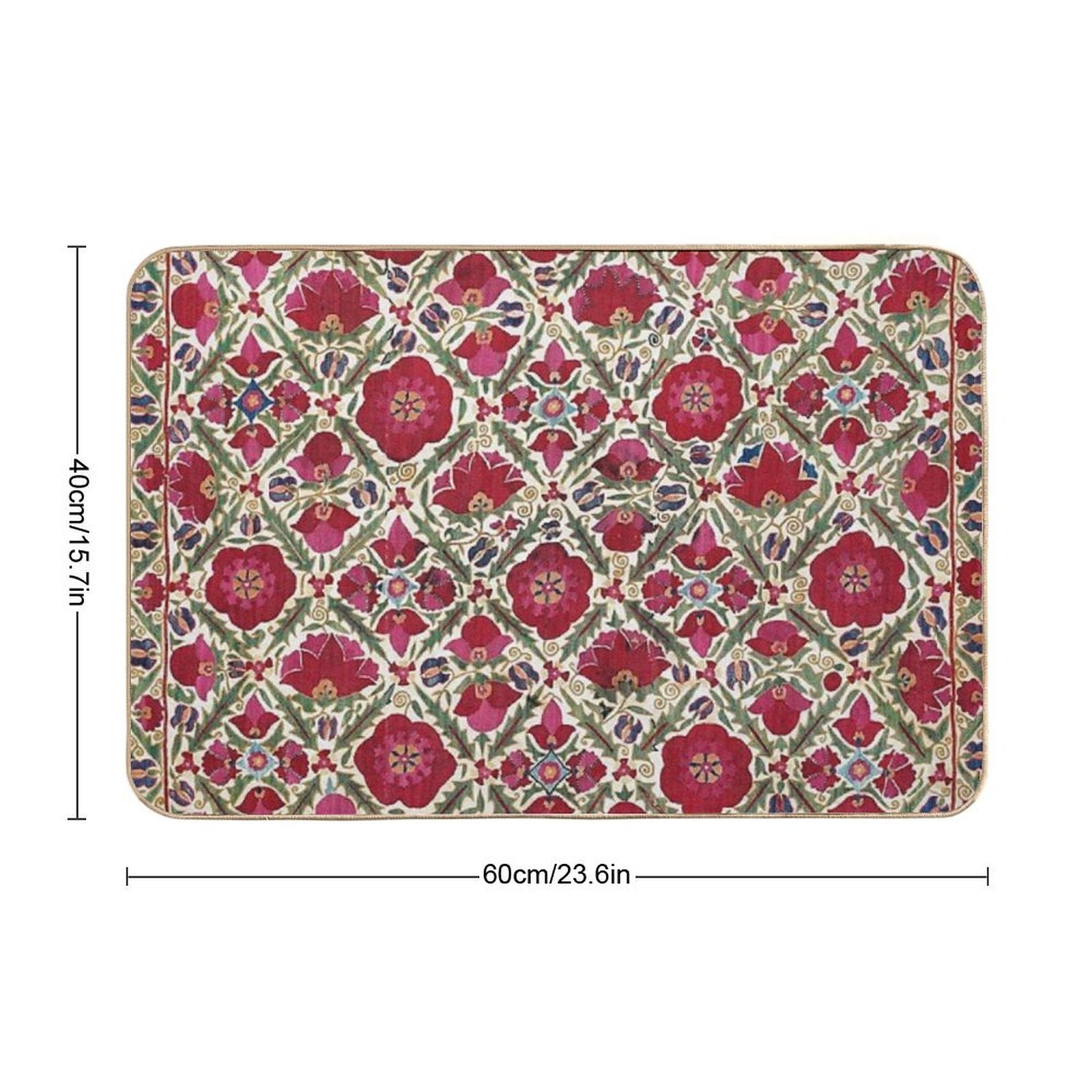 Bokhara Nim Suzani  Antique Uzbek Embroidery Print  Repositionable Bath Mat