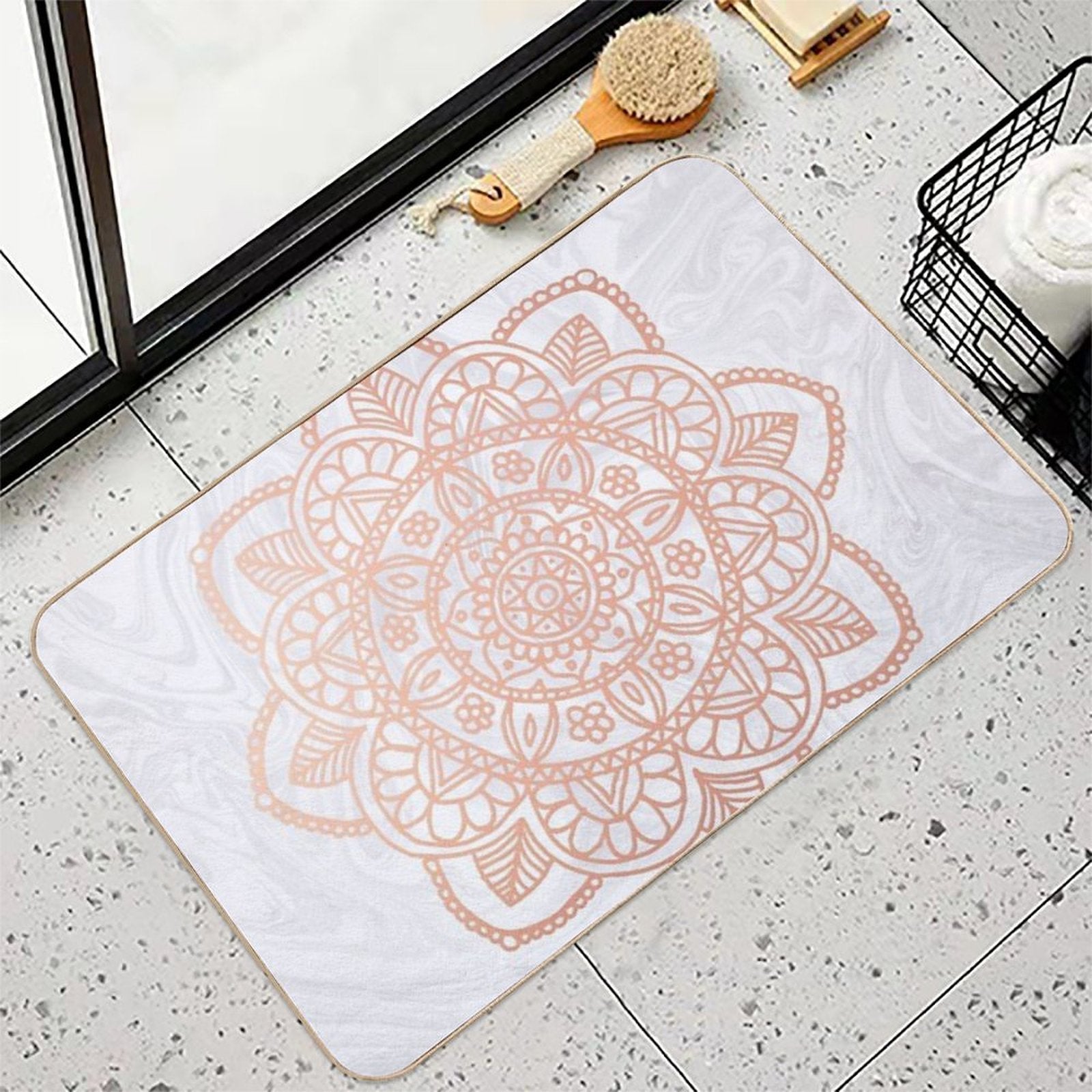 Rose Gold Mandala on White Marble  Versatile Bath Mat