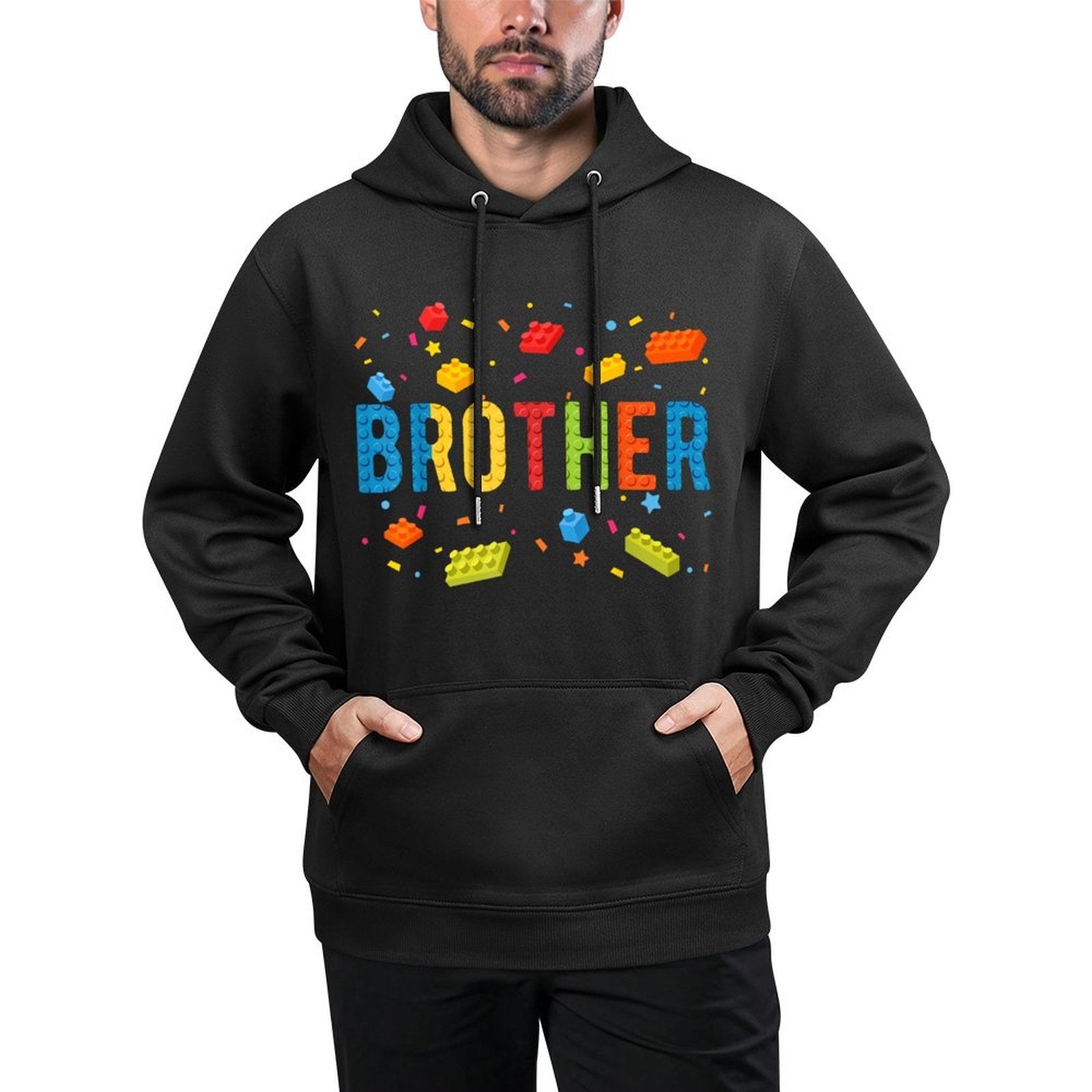 Brother Building Blocks Birthday Boy Medium-Weight Fabric Hoodie