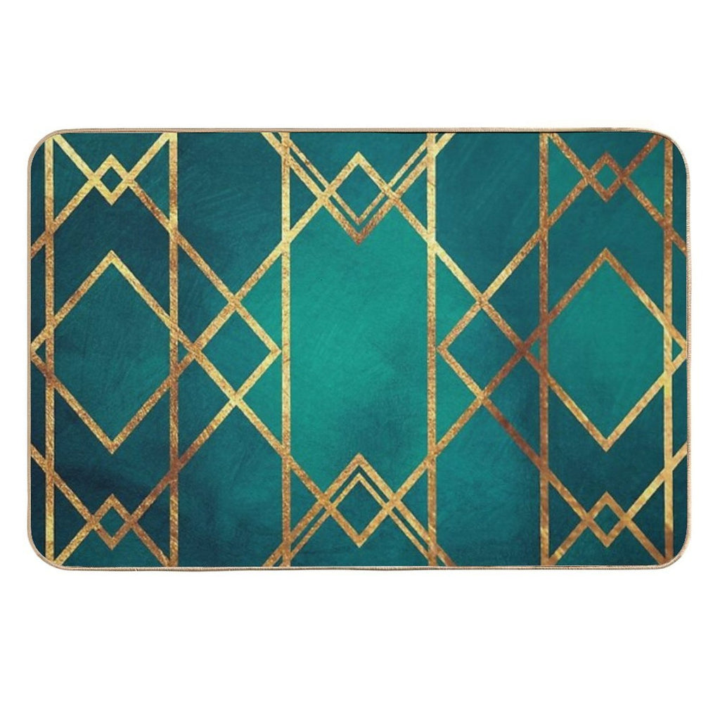 Green Gold Geometric  Repositionable Bath Mat