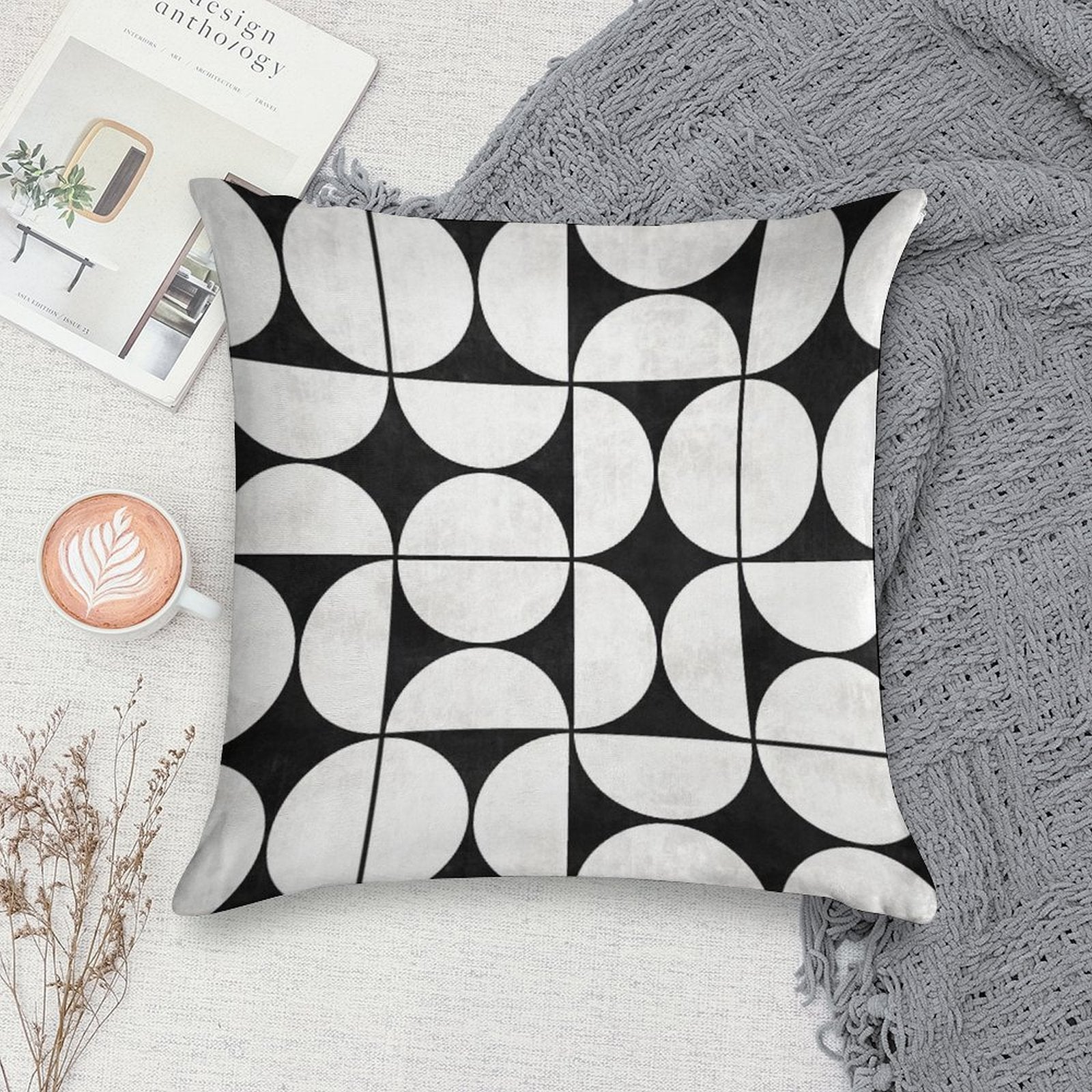 Mid-Century Modern Pattern No.2 - Black And White Concrete Soft Durable Construction Throw Pillow