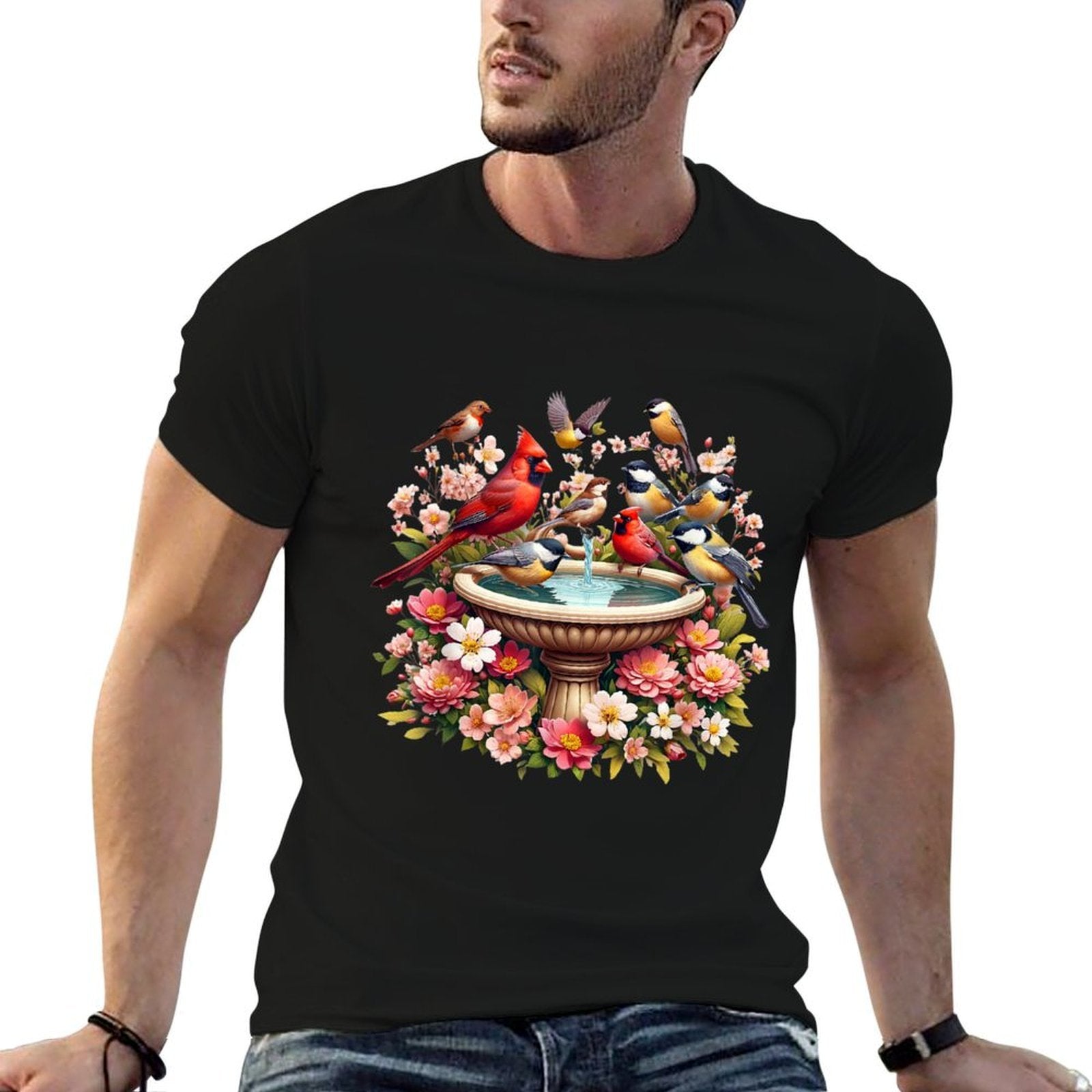 Cardinal  Chickadee Birds Spring Flowers  Breathable T-Shirt