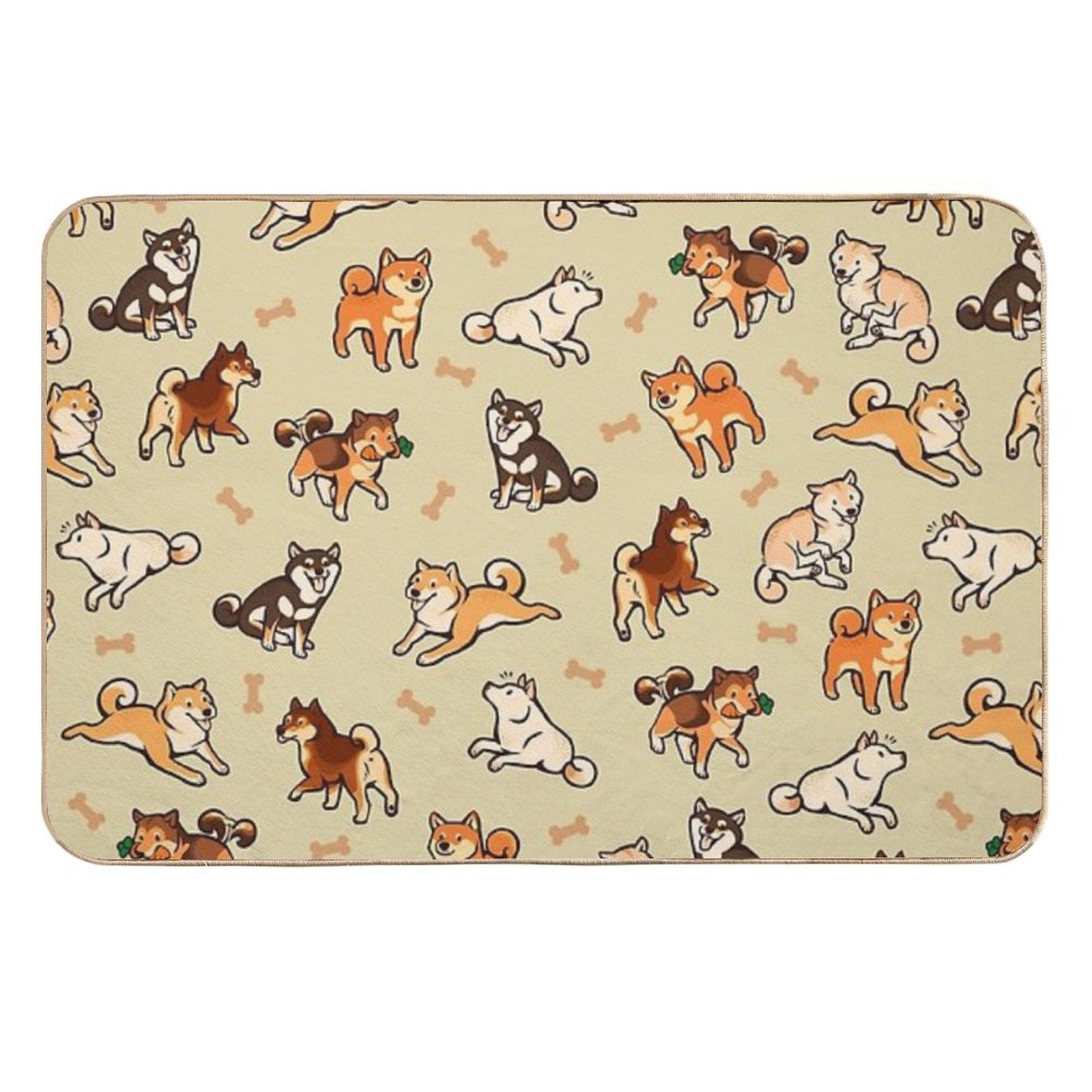 Shibes in Cream  Repositionable Bath Mat