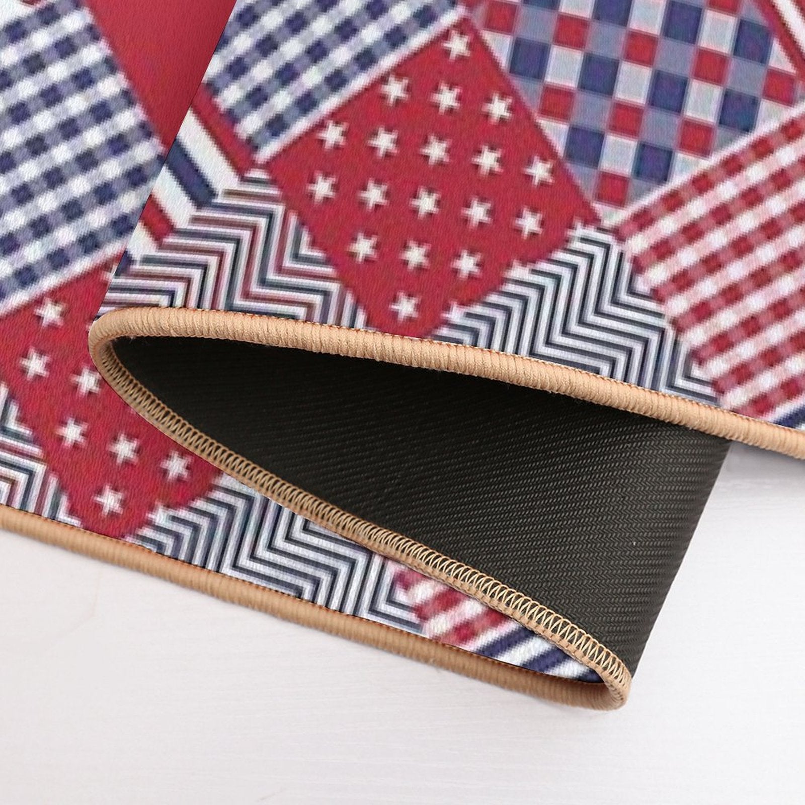 USA Americana Diagonal Red White & Blue Quilt  Stain-Proof Bath Mat