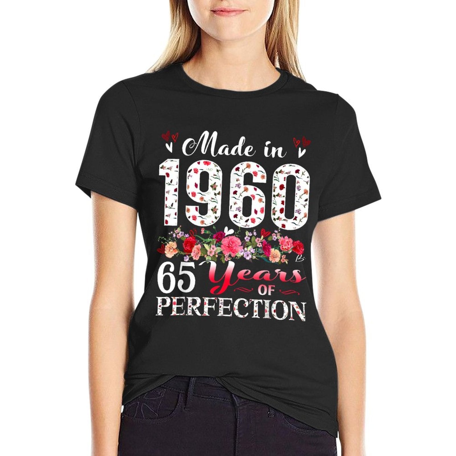 65 Year Old Floral Made In 1960 65th Birthday Women Apparel  Rolled Sleeves T-Shirt