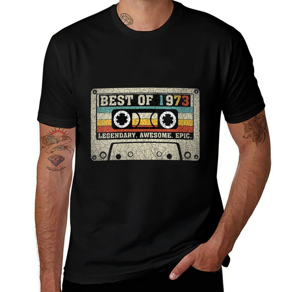 Womens Vintage 1973 Limited Edition Cassette Tape 50th Birthday  Ribbed Collar T-Shirt