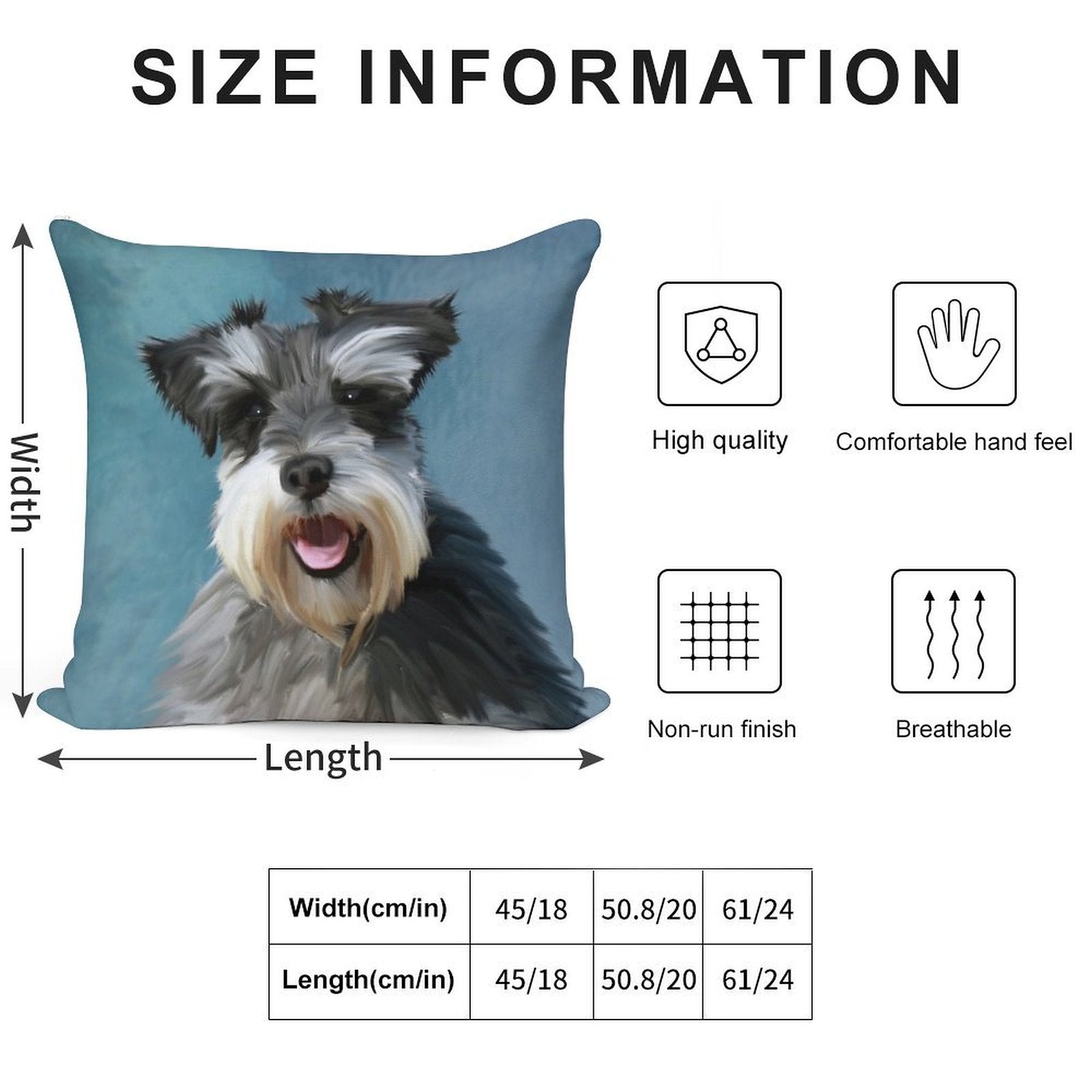 Miniature Schnauzer Dog Water Color Art Painting Soft Durable Construction Throw Pillow