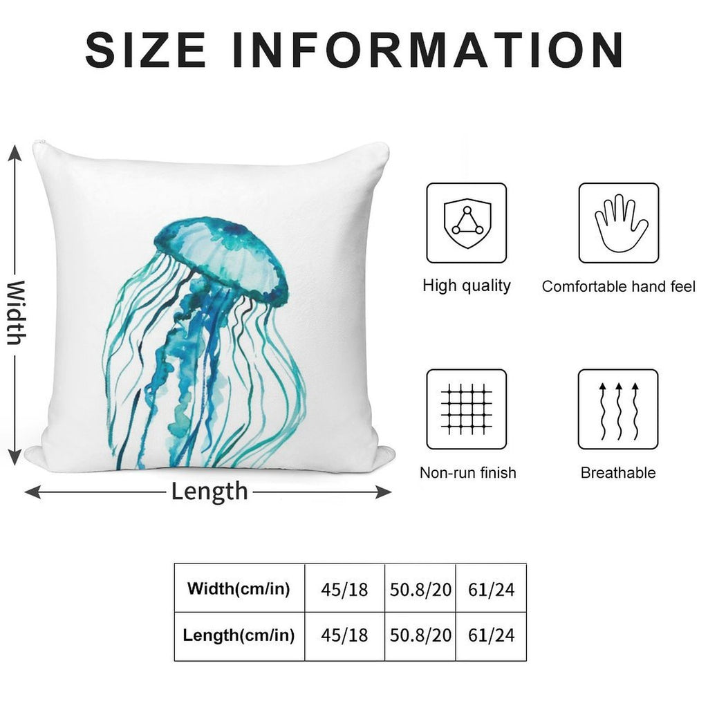 Watercolor Jellyfish Soft Fade-Resistant Throw Pillow