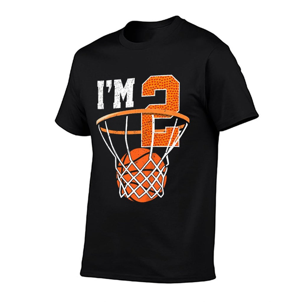 Kids 2nd Birthday Boy Basketball Kids Two Year Old Birthday  Summer-ready Fabric T-Shirt