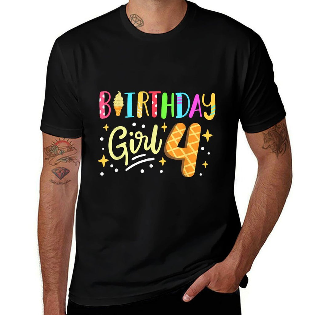 Kids 4th Birthday 4 Year Old Girls Ice Cream Party Family  Graphic-printed T-Shirt