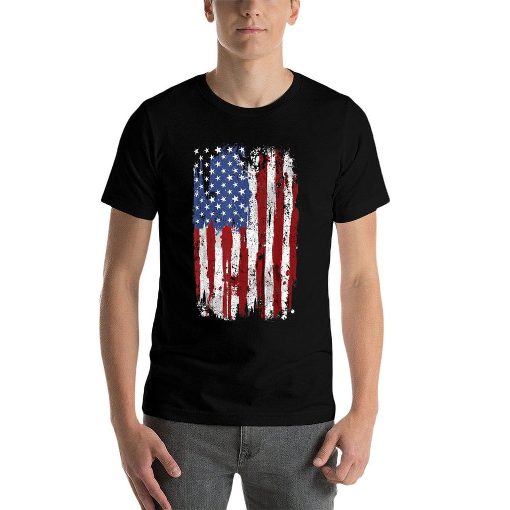 USA American United States of America 4th of July  Ribbed Collar T-Shirt