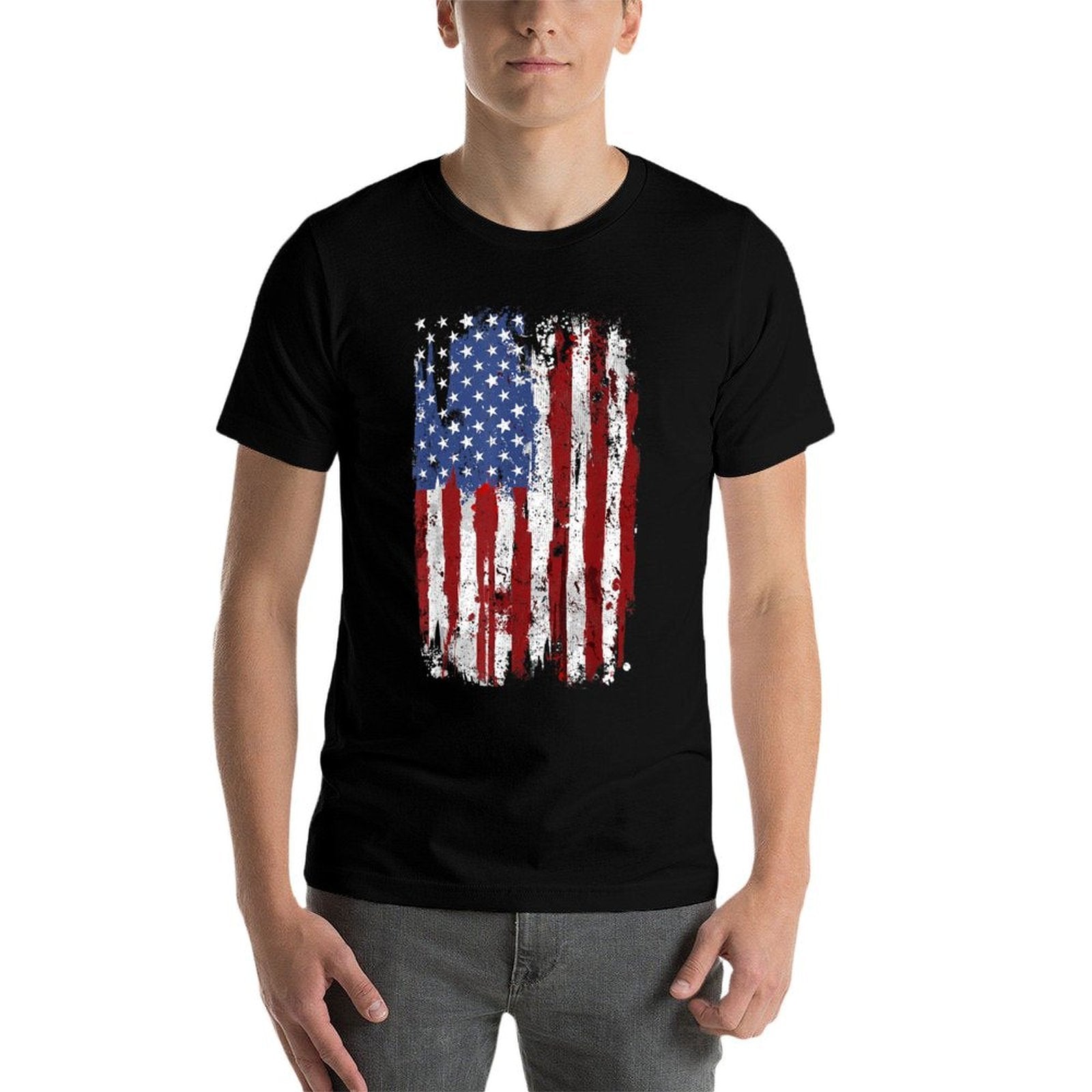 USA American United States of America 4th of July  Ribbed Collar T-Shirt