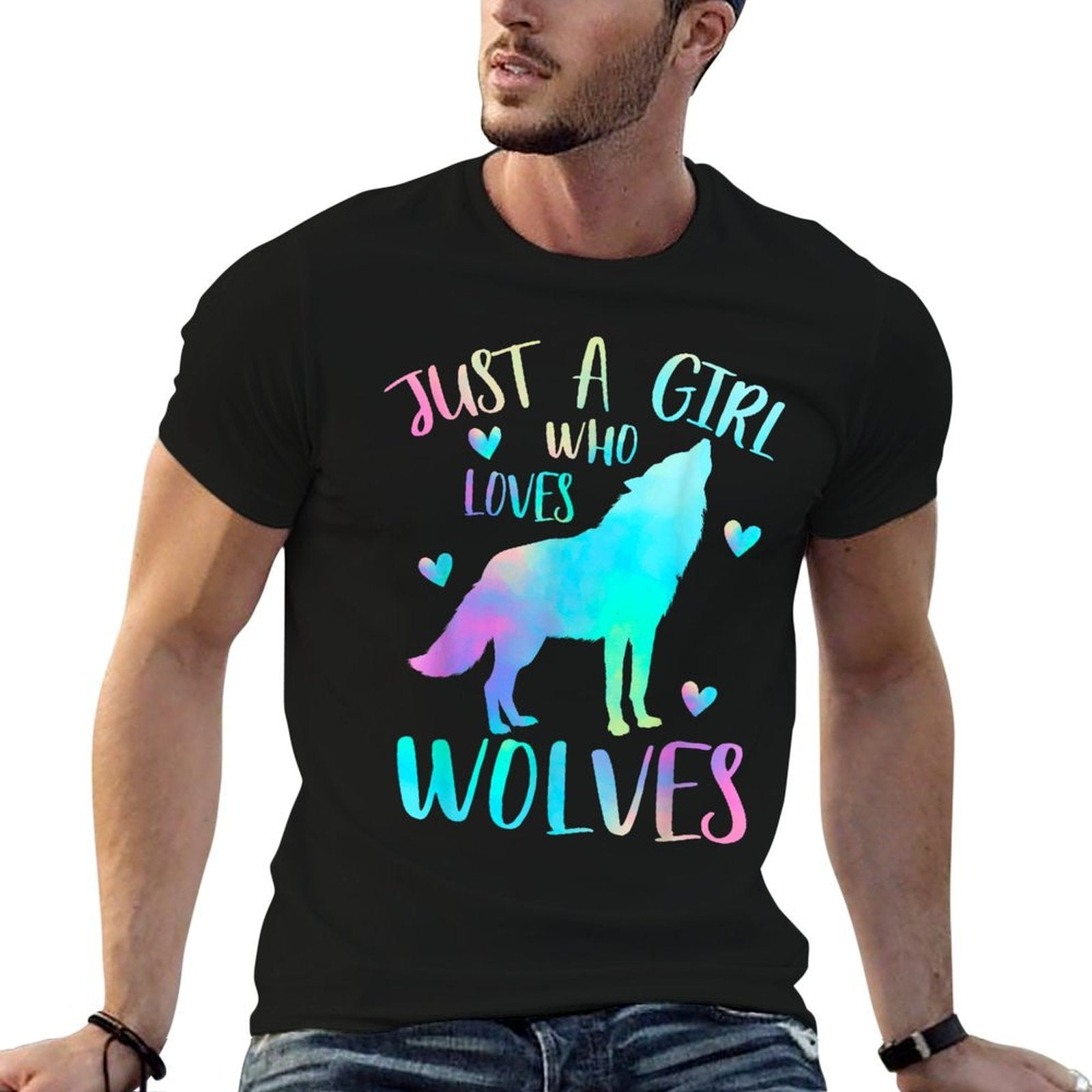 Just A Girl Who Loves Wolves Watercolor Cute Wolf Lover,Short Sleeve  Versatile T-Shirt