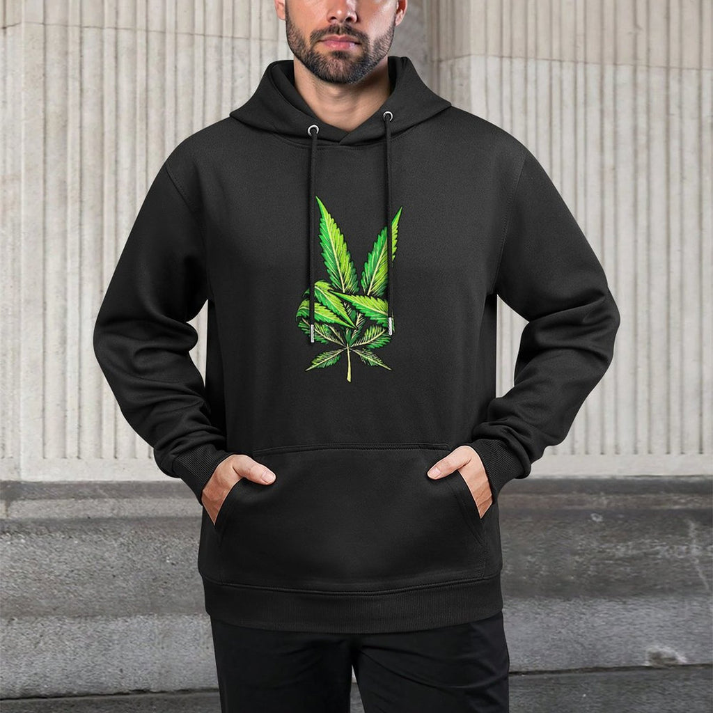 Weed Leaf Marijuana Leaf Hand Peace Sign Hand 420 Cannabis Shrink-Resistant Hoodie