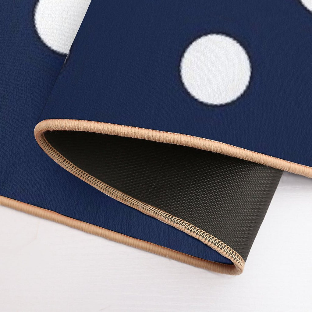 Navy Blue And White Large Polka Dot  Fade-Resistant Bath Mat