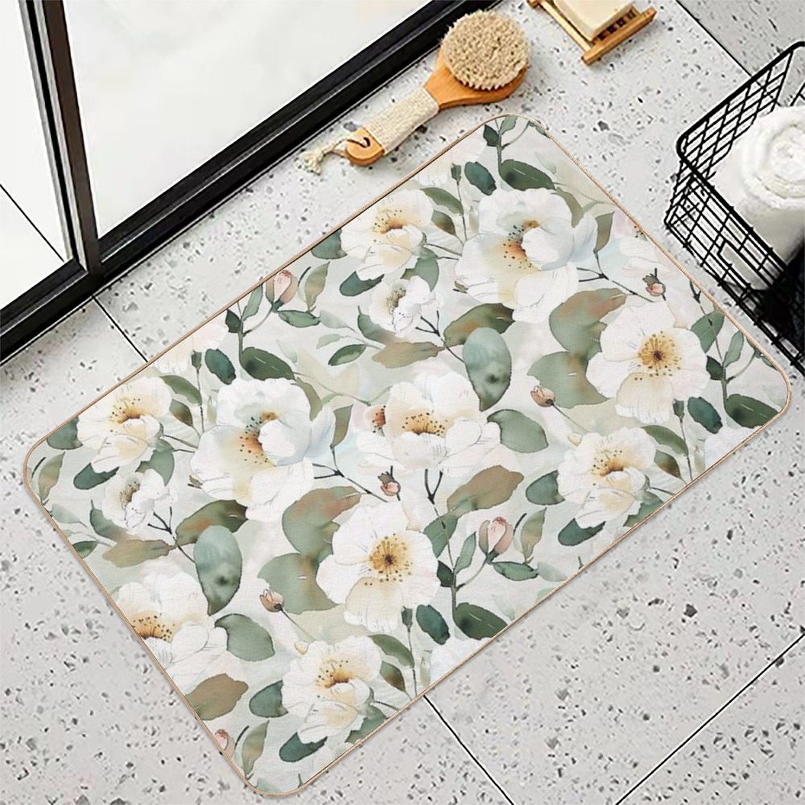Floral Pattern. Colorful Flowers.  Absorbent Bath Mat