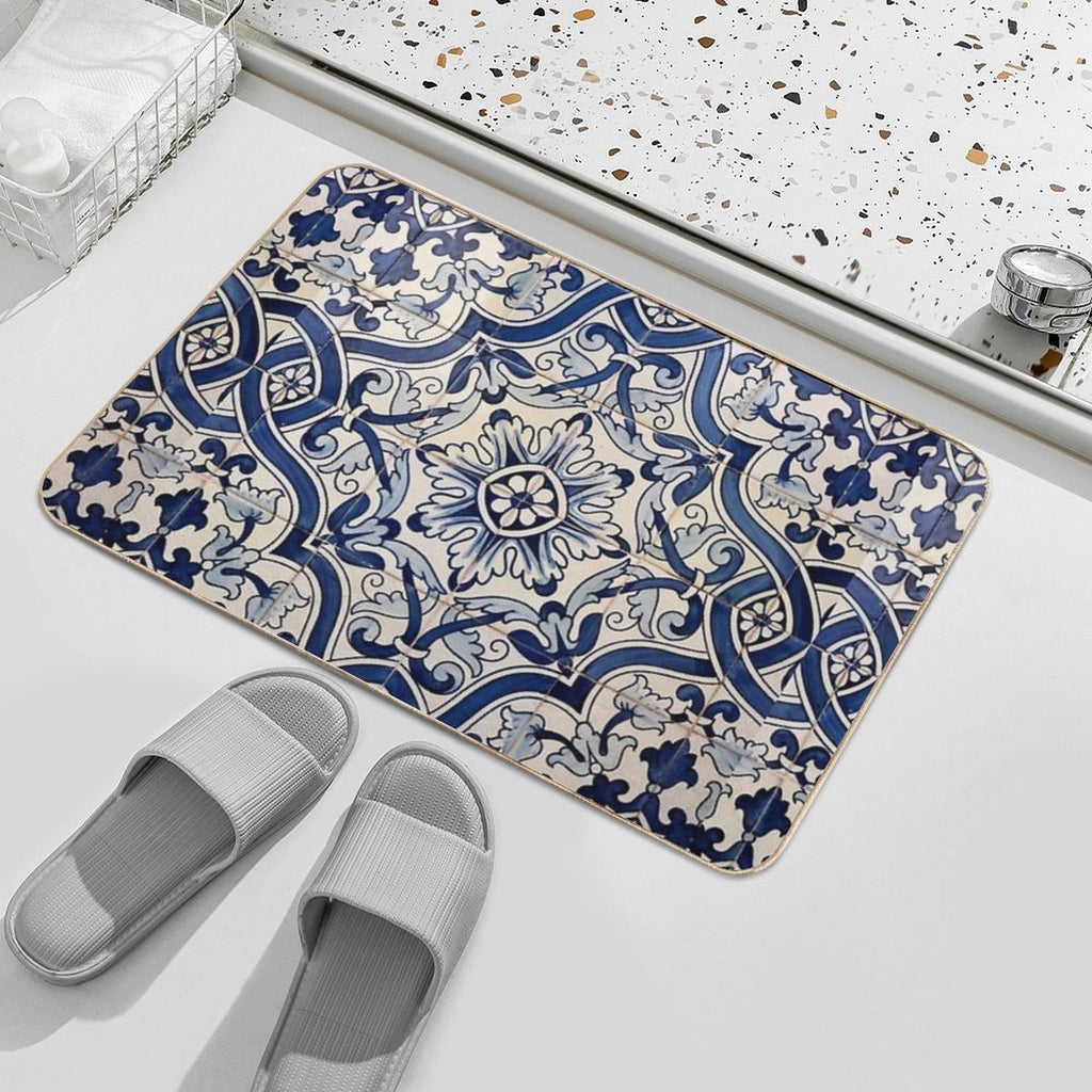 Beautiful Blue Portuguese Tile - Azulejo  Easy Maintenance Bath Mat
