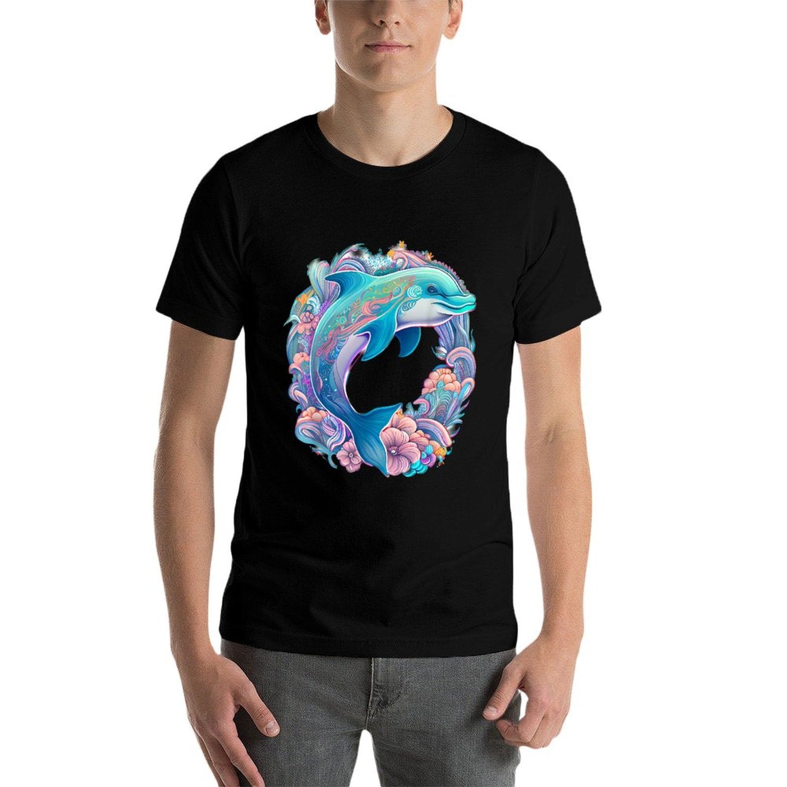 Easter Festive Illustration with Charming Dolphin Artwork  Summer-ready Fabric T-Shirt