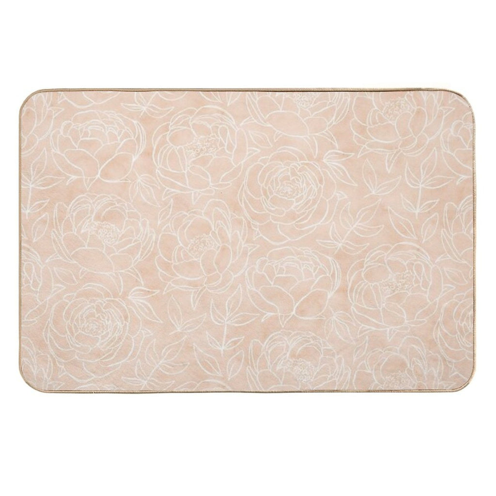 Delicate Peony Flowers on A Pastel Textured Creamy Tan Pattern  Toxin-Free Bath Mat