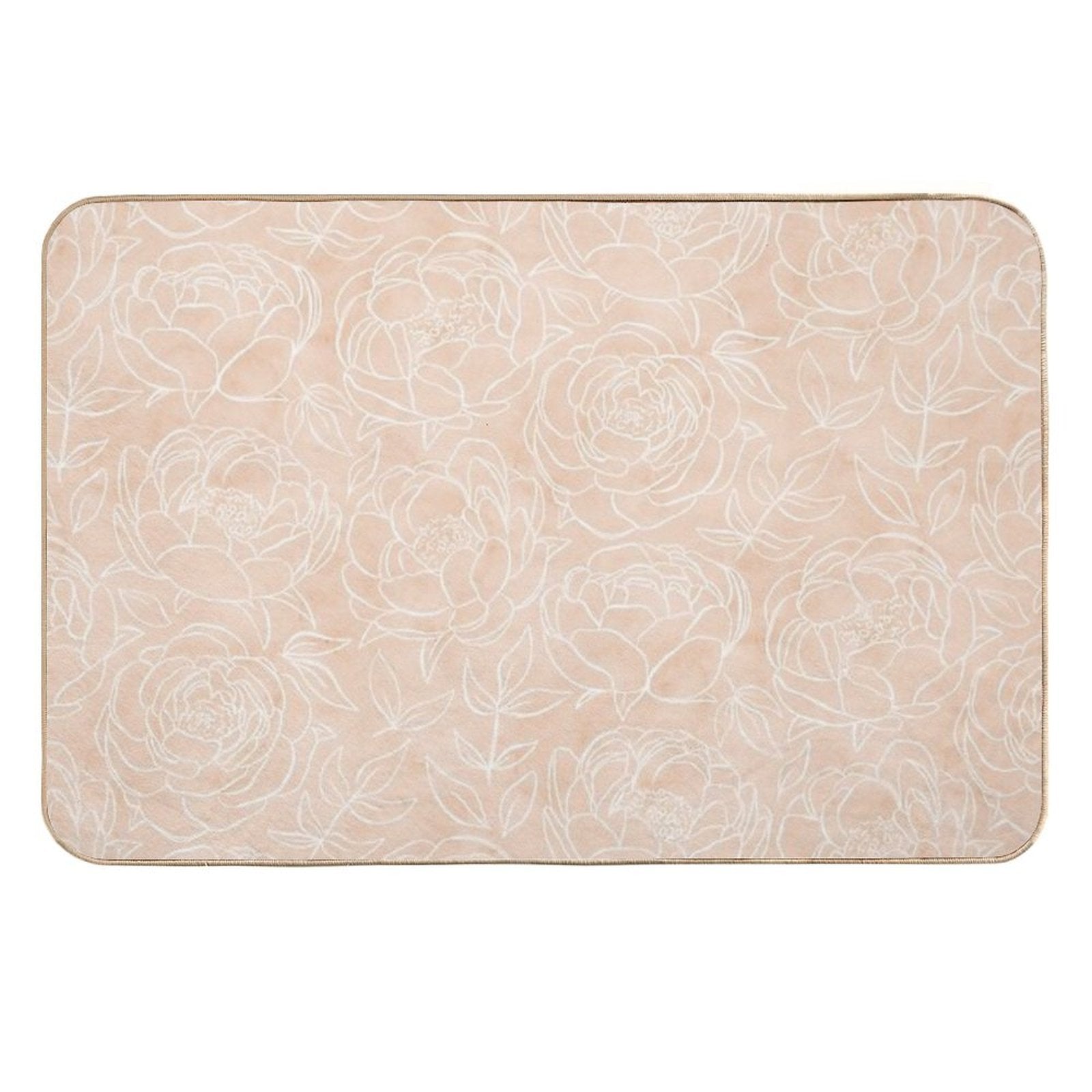 Delicate Peony Flowers on A Pastel Textured Creamy Tan Pattern  Toxin-Free Bath Mat