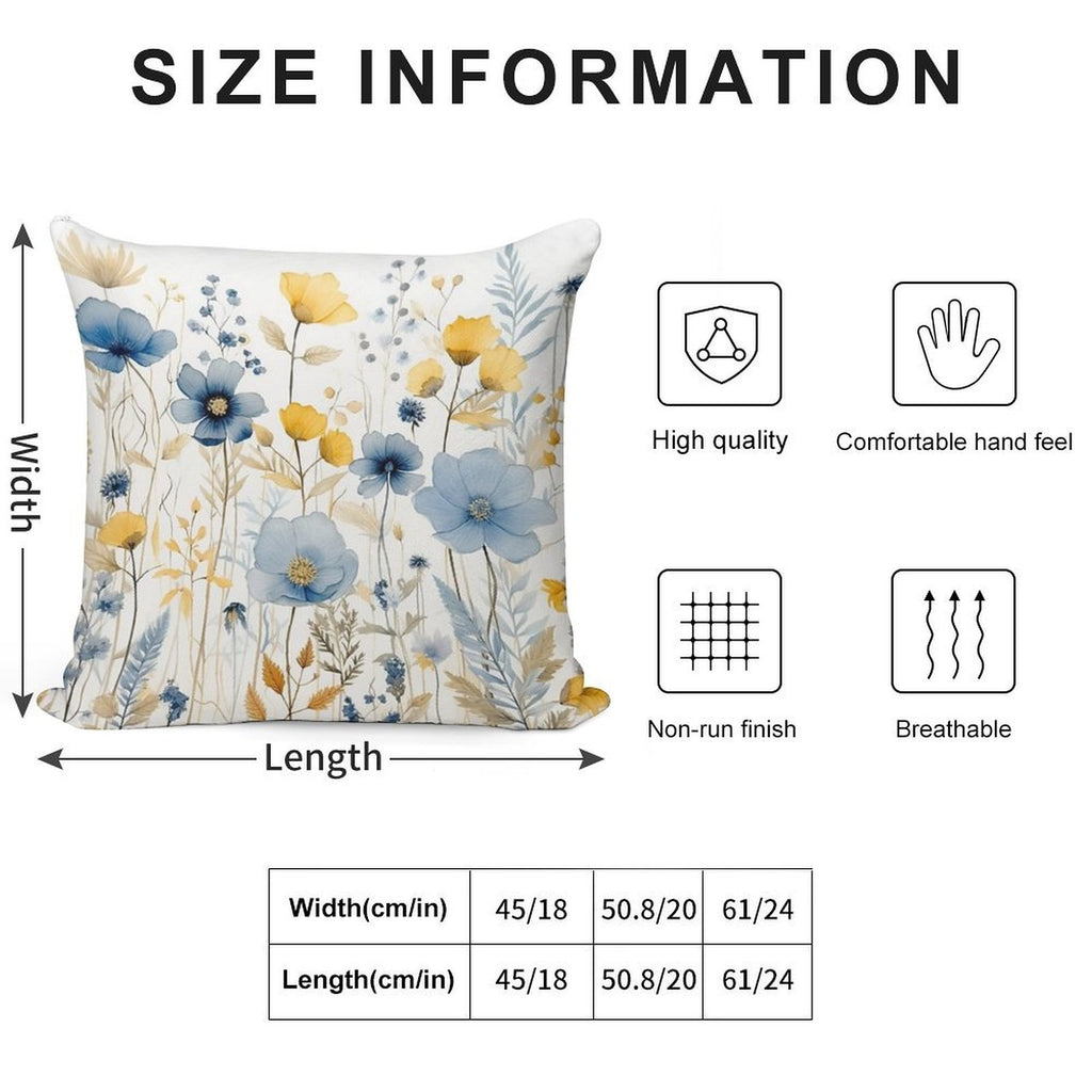 Blue And Yellow Wildflowers, Watercolour  Boho Flowers Soft Ultra-Soft Texture Throw Pillow