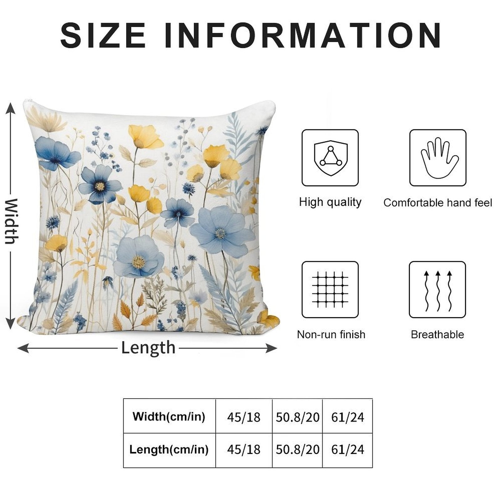 Blue And Yellow Wildflowers, Watercolour  Boho Flowers Soft Ultra-Soft Texture Throw Pillow