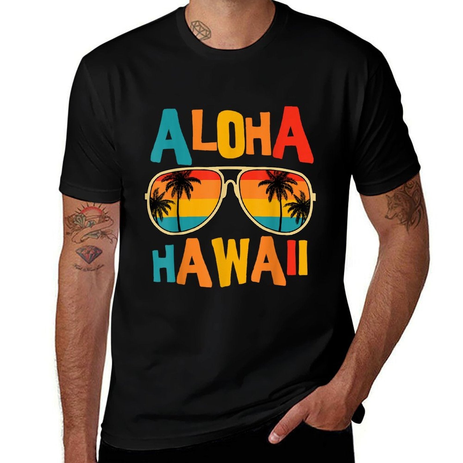 Hawaiian Aloha Hawaii  Ribbed Collar T-Shirt