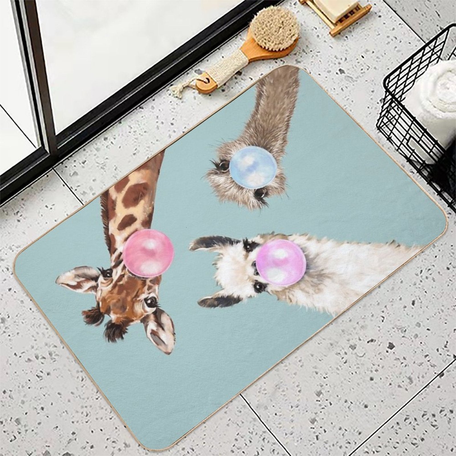 Bubble Gum Gang in Blue  Non-Slip Bath Mat