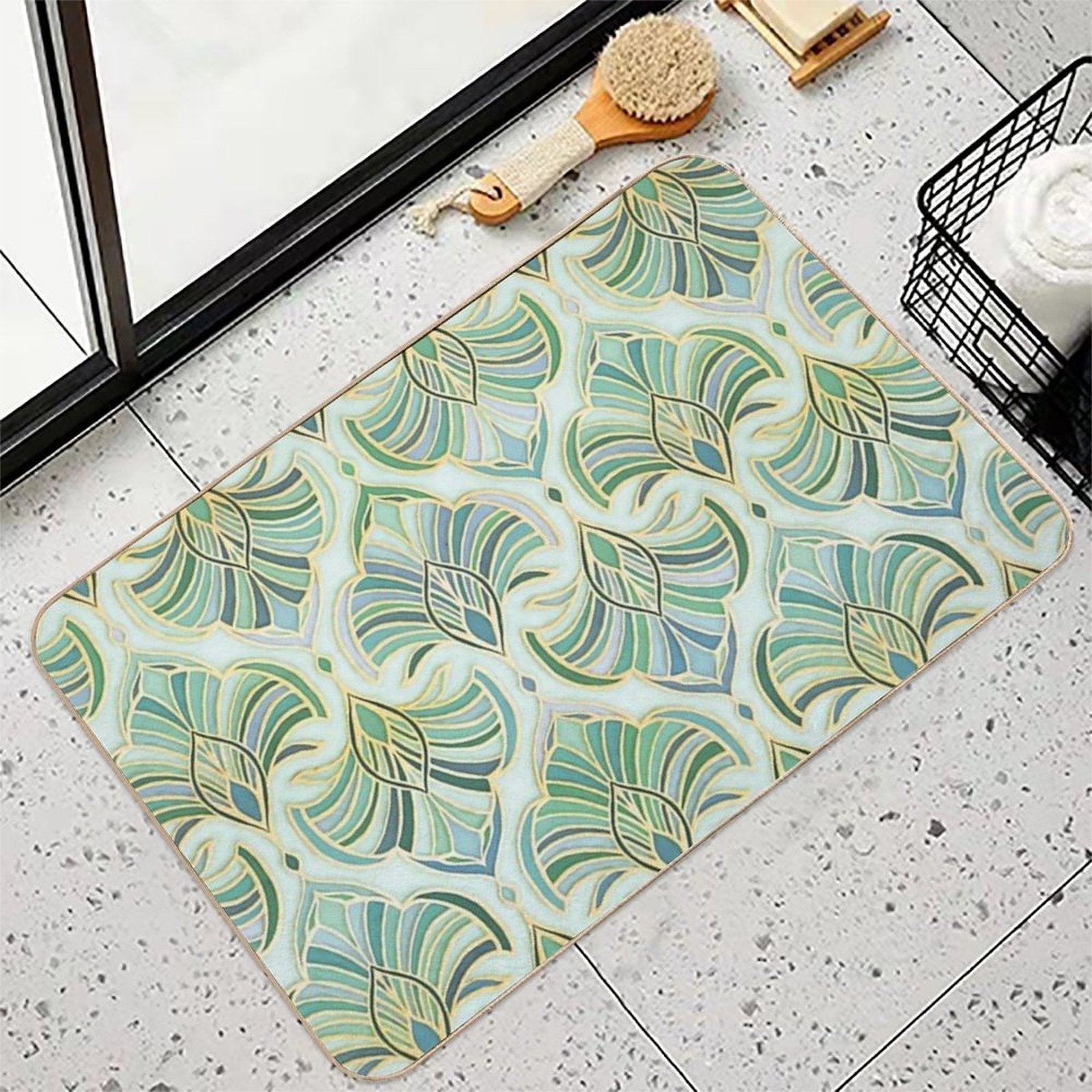 Jade Enamel Art Deco Fans Durable Bath Mat