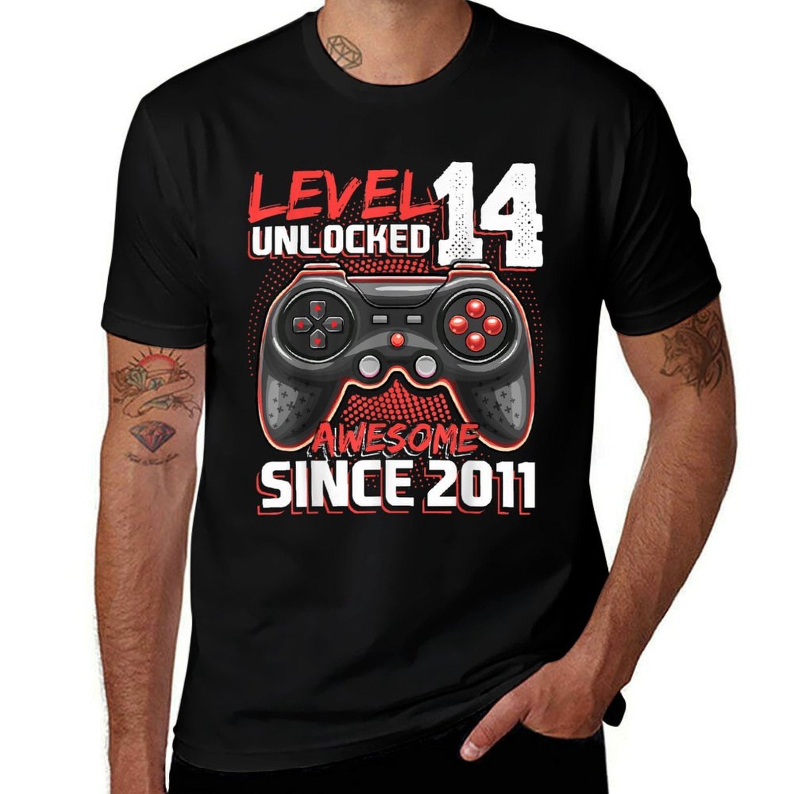 14th Birthday Boy Level 14 Gamer 14 Year Video Game Party  Trendy Pattern T-Shirt