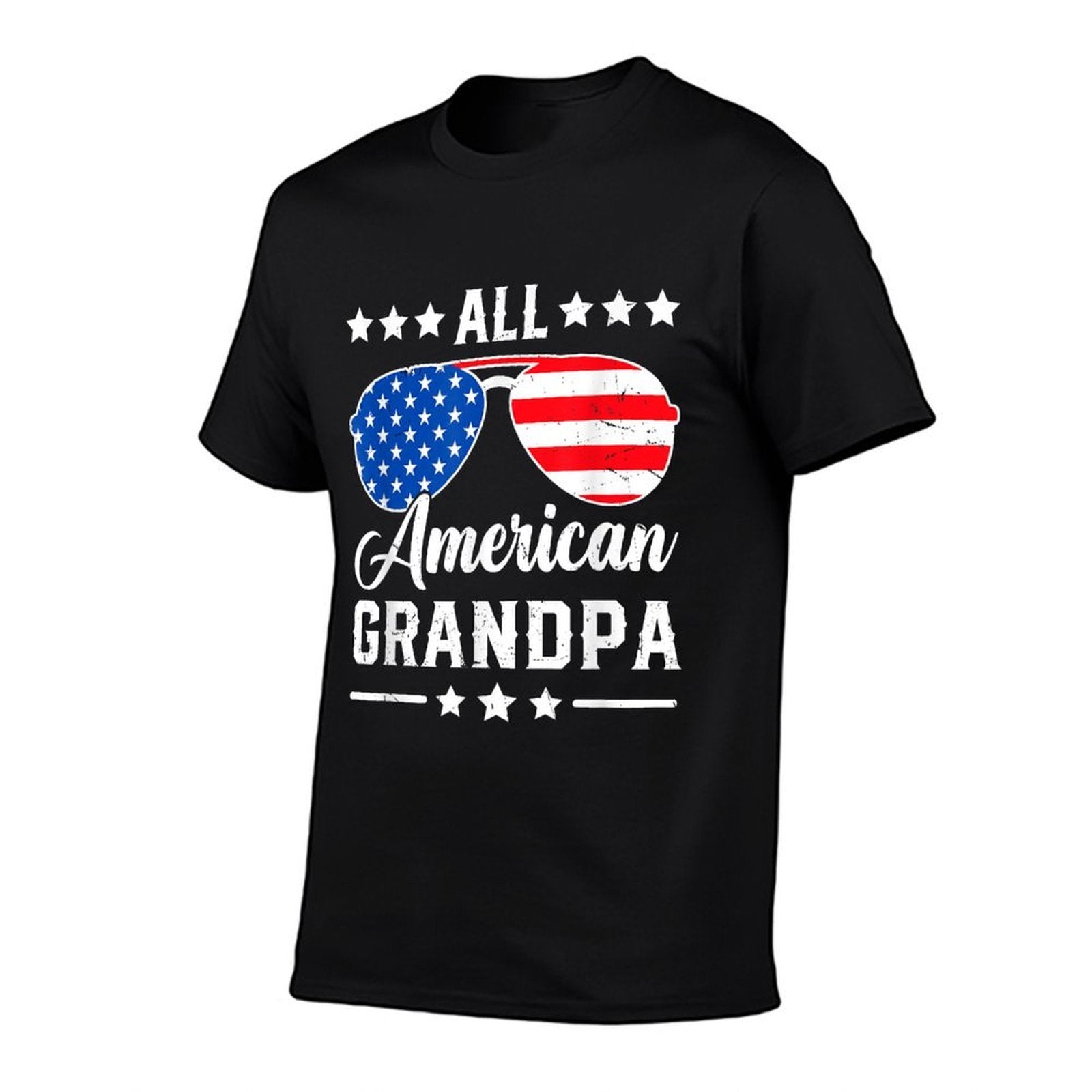 All American Grandpa 4th of July Patriotic USA Matching  Ribbed Collar T-Shirt