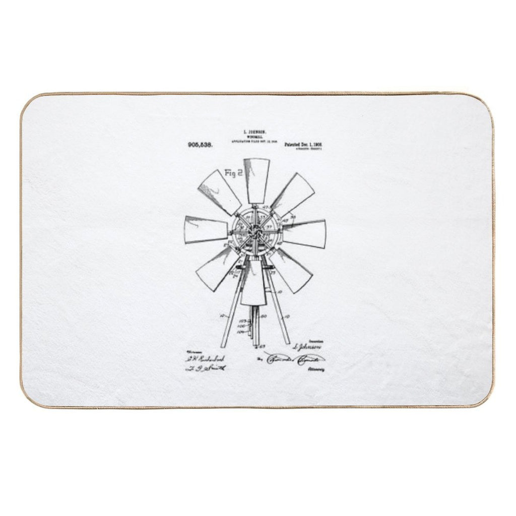 Windmill Patent 1908 Vintage Windmill Farmhouse  Toxin-Free Bath Mat