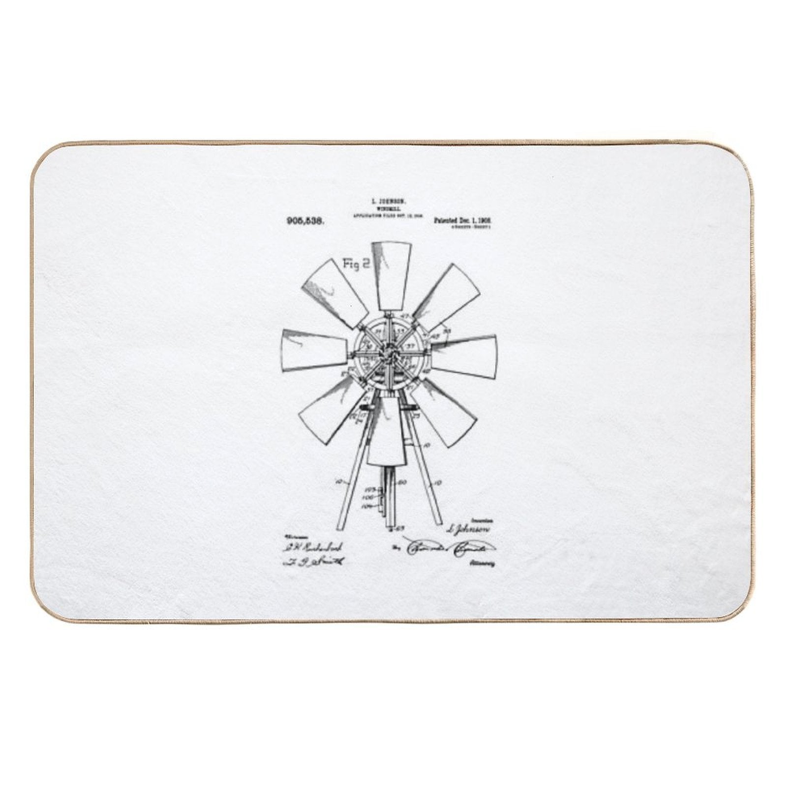 Windmill Patent 1908 Vintage Windmill Farmhouse  Toxin-Free Bath Mat