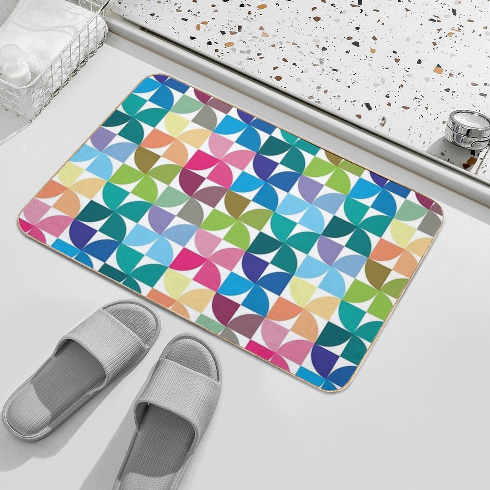 Geometric Pattern #1 (colorful Quarter Circles)  Repositionable Bath Mat