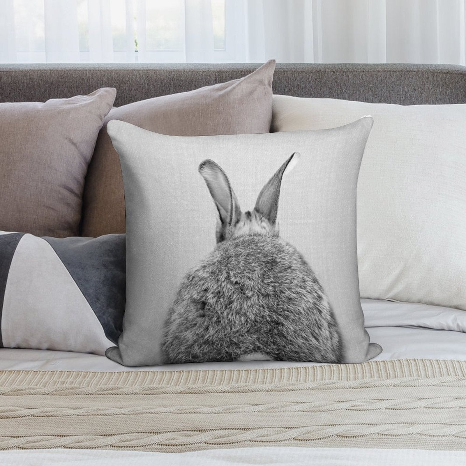 Rabbit Tail - Black & White Soft Decorative Cover Throw Pillow