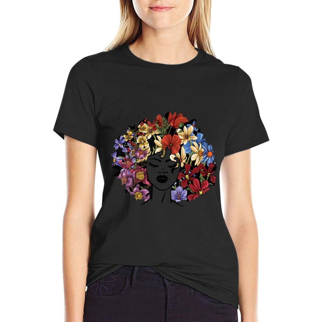 Juneteenth Women Black History Gift Afro Flower Hair  Soft T-Shirt