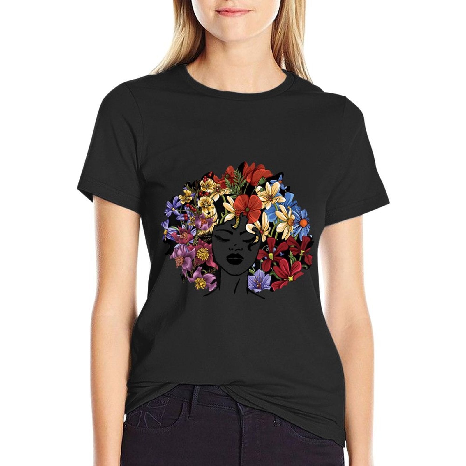 Juneteenth Women Black History Gift Afro Flower Hair  Soft T-Shirt