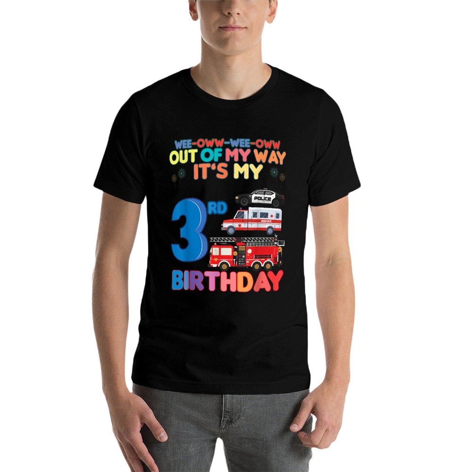 Out of My Way It's My 3rd Birthday Rescue Vehicles Birthday  Odor-resistant T-Shirt